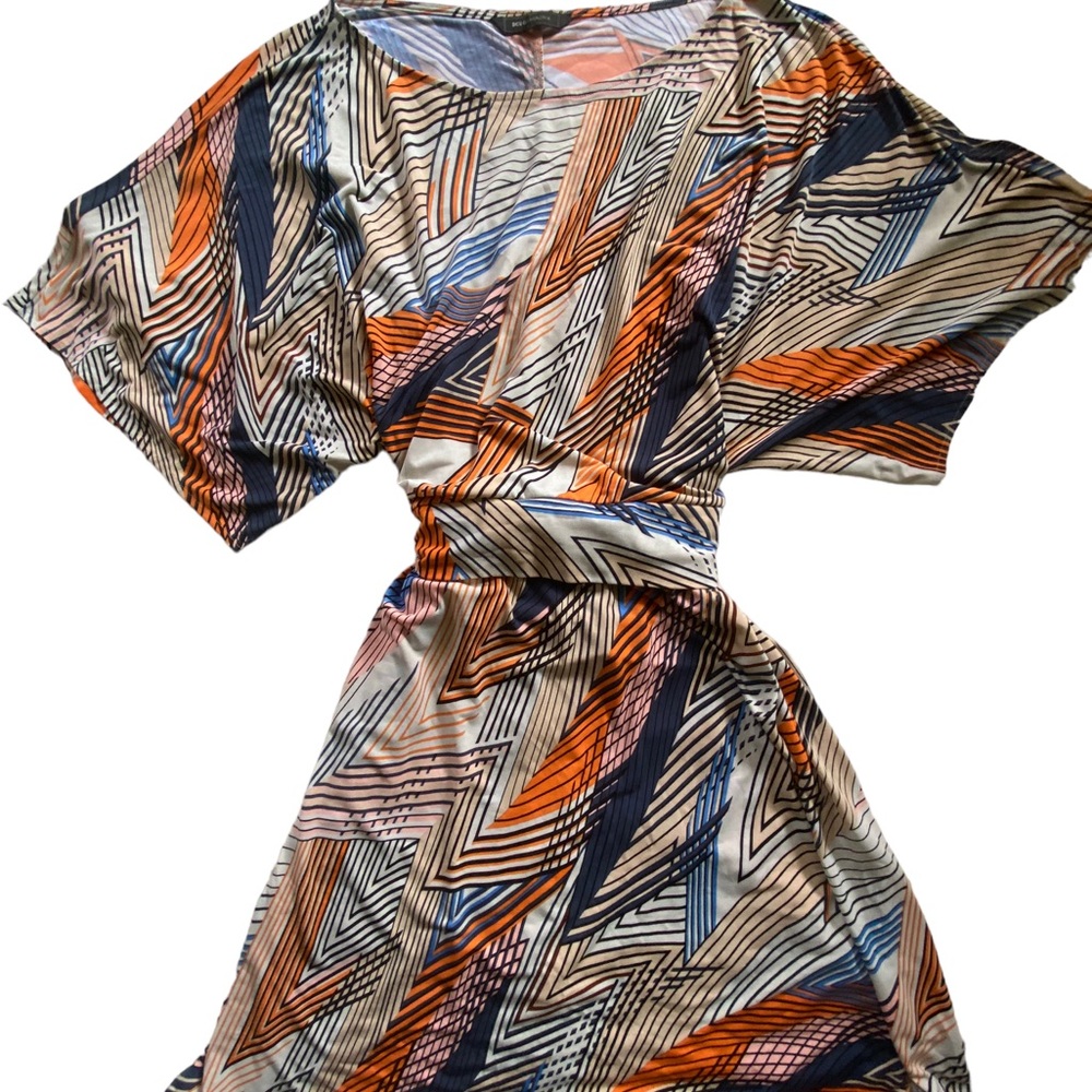 BCBGMaxazria Retro Style Zig Zag Belted Travel Dress